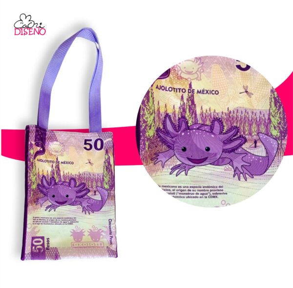 Bolso tipo Tote Bag Billete de 50 pesos Ajolotito Ajolote Viral Cachi Diseño cachidiseno