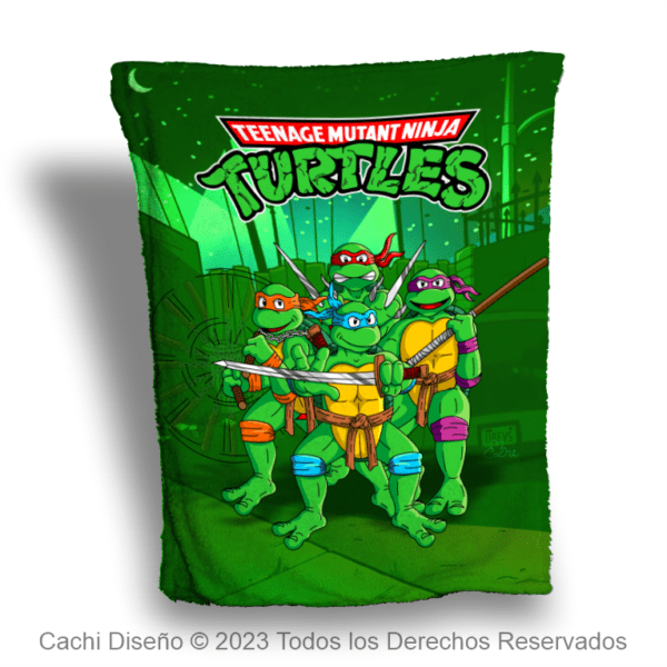 cobija, frazada personal con reverso de borrga, tortugas ninja, TMNT,cobija diseñada y personalizada por Cachi Diseño