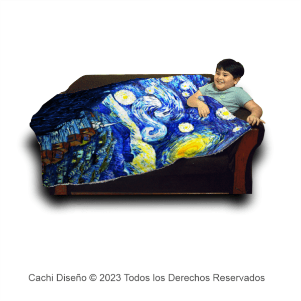 cobija, frazada personal con reverso de borrega, starry night, van gogh, noche estrellada, cobija personalizada por Cachi Diseño