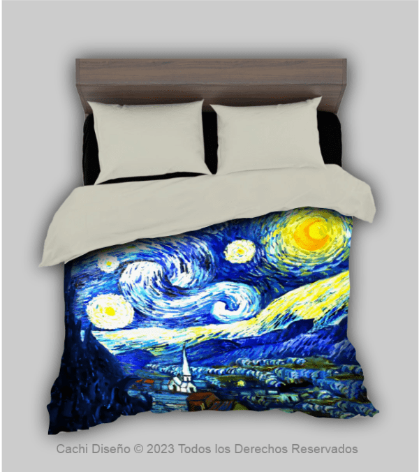 frazada doble con reverso de borrega, starry night, van gogh, noche estrellada, cobija personalizada por Cachi Diseño